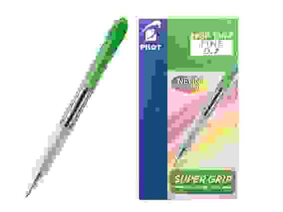 Ручка PILOT Super Grip Neon F (0.7 мм), шариковая автоматическая, синие чернила, грип, зеленый кор
