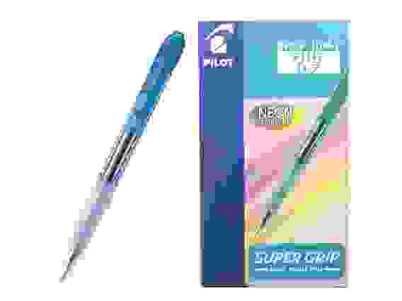 Ручка PILOT Super Grip Neon F (0.7 мм), шариковая автоматическая, синие чернила, грип, синий корпу