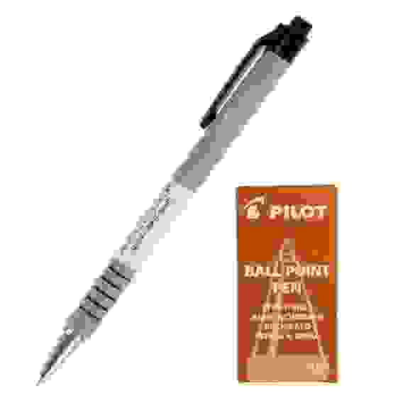 Ручка PILOT BPRK 0.7 мм шариковая автоматическая, синие чернила, серый прорезиненный корпус