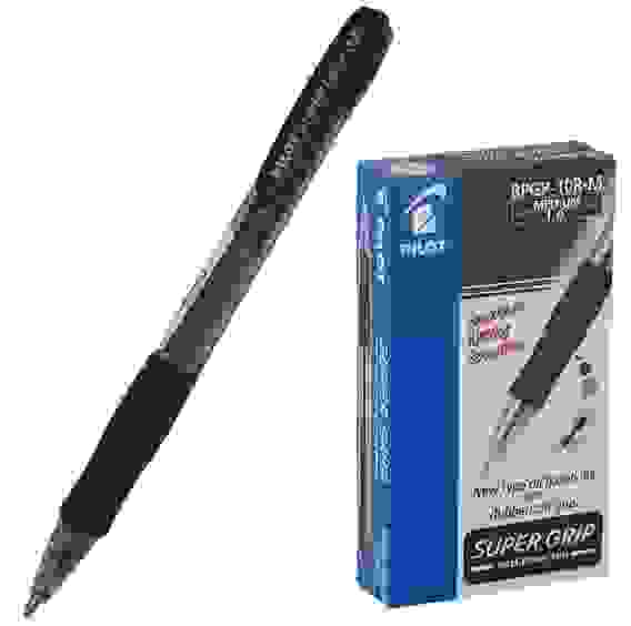 Ручка PILOT Super Grip M ( 1.0 мм) шариковая автоматическая, черные чернила, грип