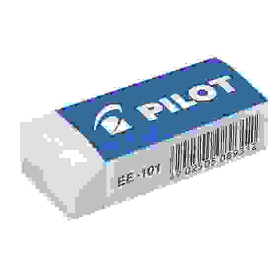 Ластик PILOT EE-101, д/черногр. каранд., каучук, 42х18х11 мм в карт.держателе белый