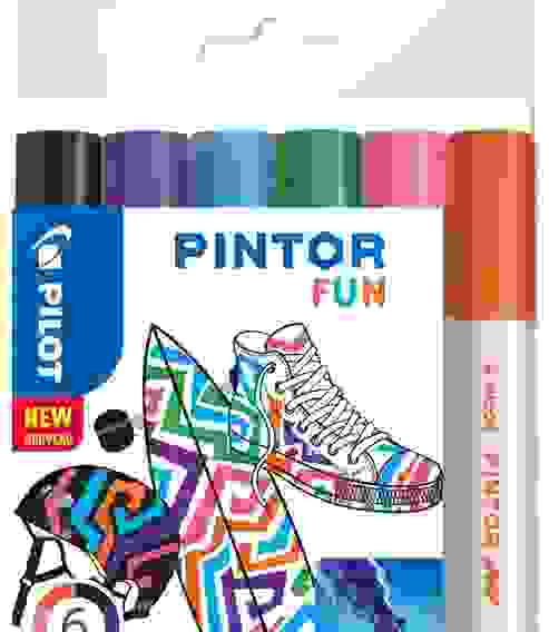 Маркеры PILOT PINTOR FUN, набор 6 цв, M (наконечник 4.5 мм, линия 1.4 мм)