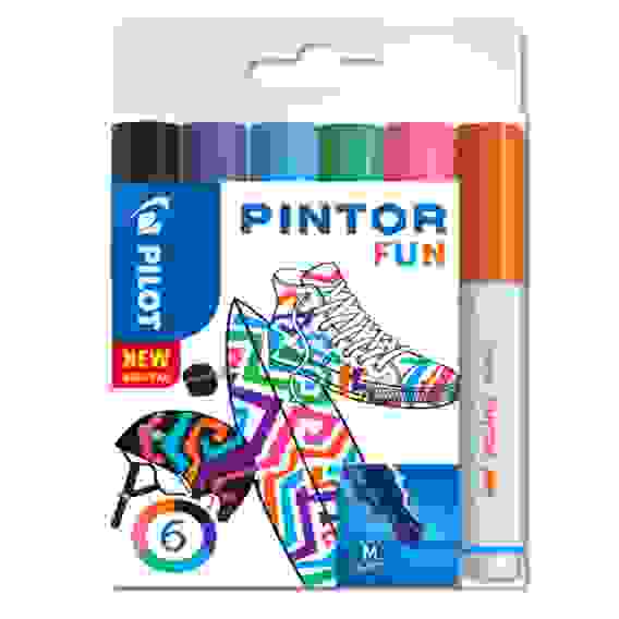 Маркеры PILOT PINTOR FUN, набор 6 цв, M (наконечник 4.5 мм, линия 1.4 мм)