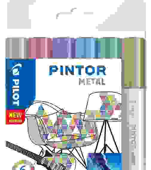 Маркеры PILOT PINTOR METAL, набор 6 цв, M (наконечник 4.5 мм, линия 1.4 мм)
