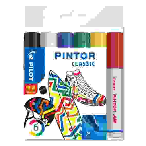Маркеры PILOT PINTOR CLASSIC, набор 6 цв, M (наконечник 4.5 мм, линия 1.4 мм)